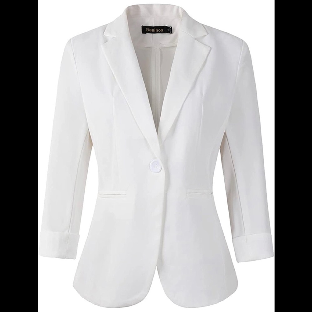 Womens 3/4 Sleeve Lightweight Office Work Suit Jacket Boyfriend Blazer M